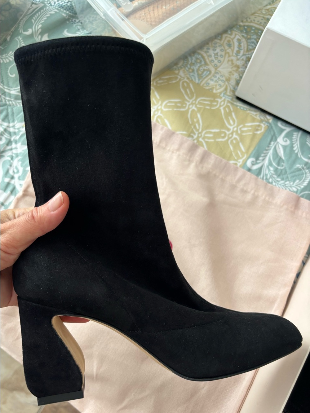 SERGIO ROSSI Black Suede Mid-Calf Heel Boot